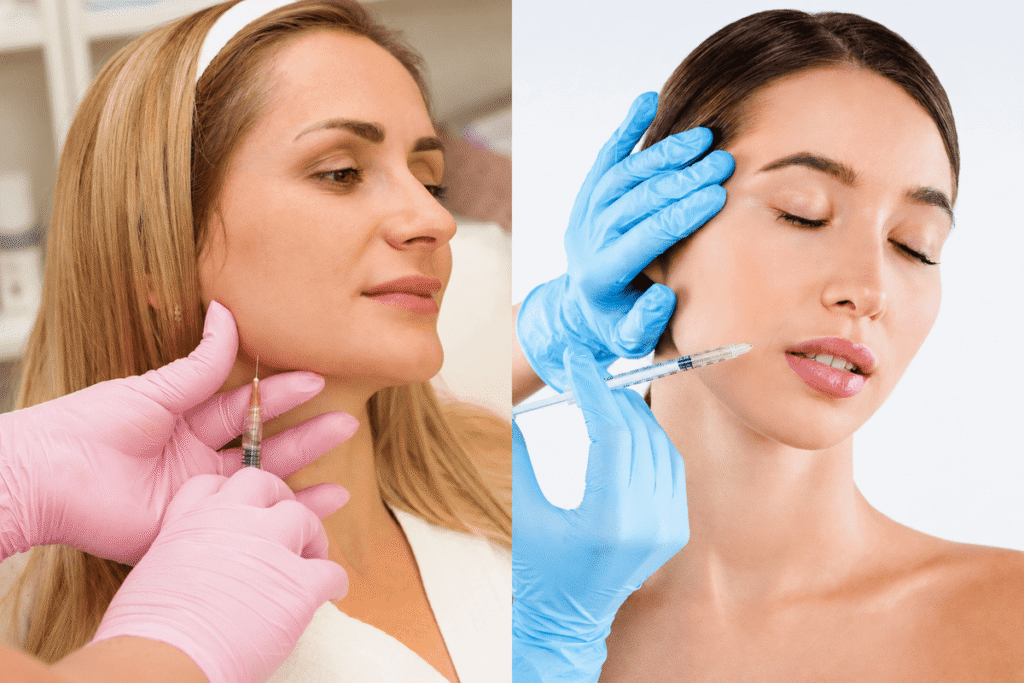 Side-by-side comparison of Botox vs dermal fillers injection treatments